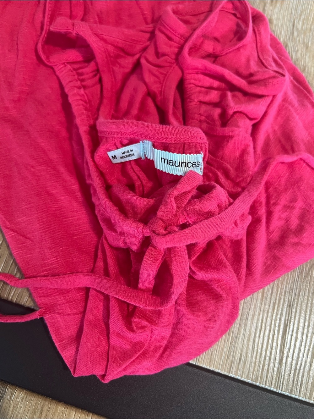 Maurices Bright Pink Spaghetti Strap Tank with Elastic Hem & Tie Detail
